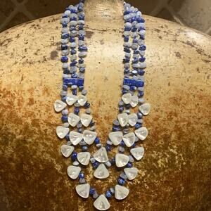 Sajen 3 Piece Set Sodalite and Mother of Pearl Necklace, Bracelet and Earrings